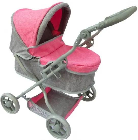 EURO BABY Hluboký kočárek pro panenky Euro Baby - růžovo/šedý | BIANO