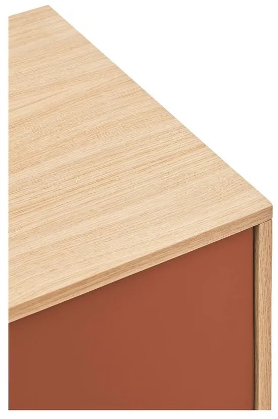 Tehlovočervená komoda v dubovom dekore Teulat Yoko, šírka 180 cm