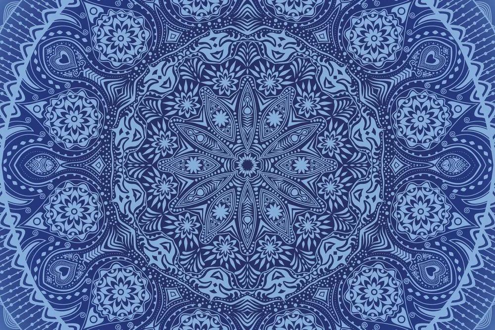 Tapeta okrasná Mandala s krajkou v modrej - 225x150