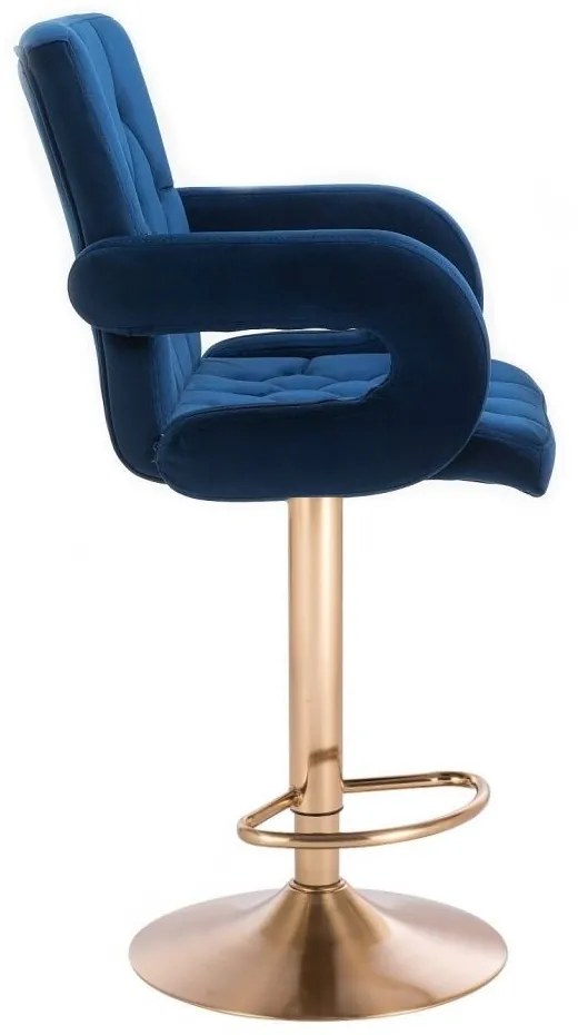 LuxuryForm DESIGN Barová stolička BOSTON VELUR na zlatom tanieri - modrá