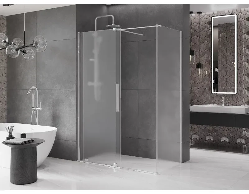 Mexen Velar, sprchový kút s posuvnými dverami 140 x 85 cm, 8mm sklo námraza, chrómová, 871-140-085-31-01