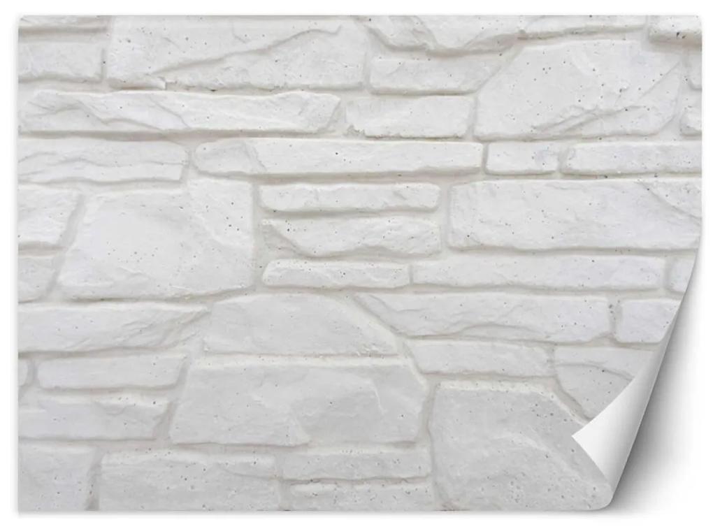 Fototapeta, Bílá kamenná zeď cihla - 300x210 cm