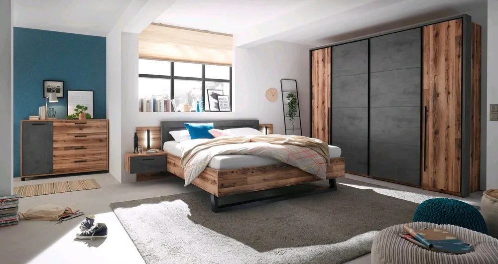 Komoda so zásuvkami Sarnia, zrubové dosky / tmavý betón