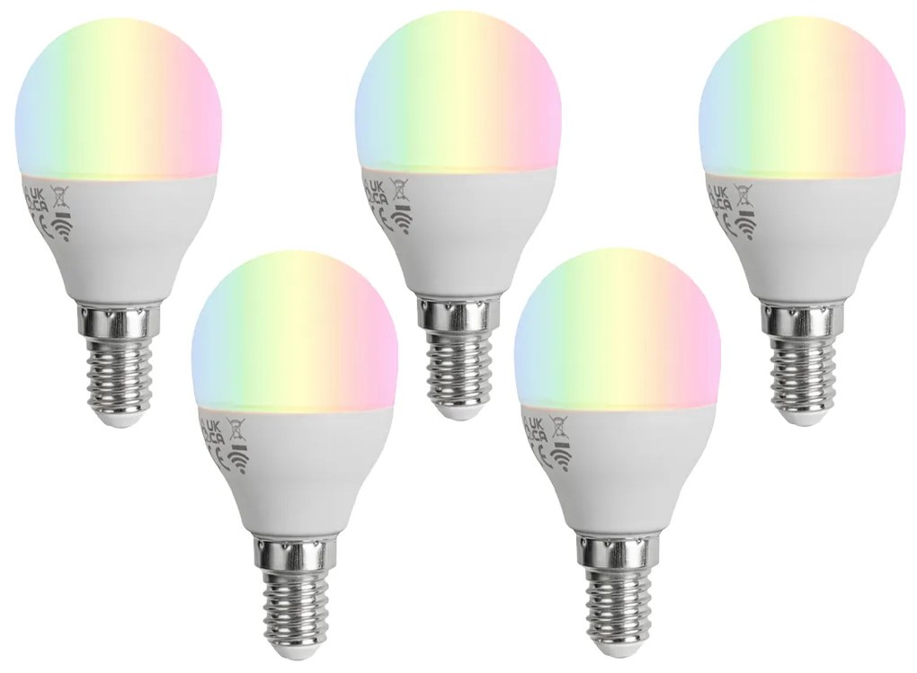 Sada 5 Smart E14 LED žiaroviek G45 Opál RGBW 4.9W 470 lm 2700-6500K