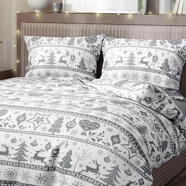 Goldea vianočné bavlnené posteľné obliečky - vzor b-818 vianočné symboly na bielom 140 x 200 a 70 x 90 cm