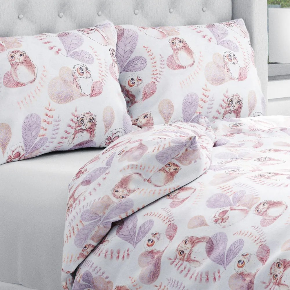 Biante Bavlnené posteľné obliečky Sandra SA-284 Hnedé sovy Predĺžené 140x220 a 70x90 cm