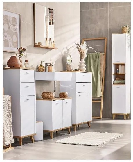 Livarno home Skrinka do kúpeľne Corfu, 60 x 96 x 28 cm + Vysoká skrinka do kúpeľne Corfu, 32 x 180 x 28 cm  (800008575)