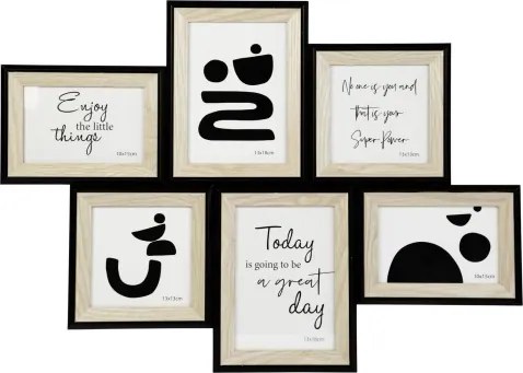 Fotorámik pre 6 ks foto Valetta 61x44x2 cm, prírodná/čierna, drevo%