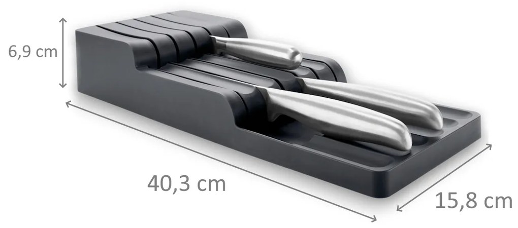 Organizér na nože, na 11 nožov, plastový odtiene šedej - 41 x 16 x 7 cm