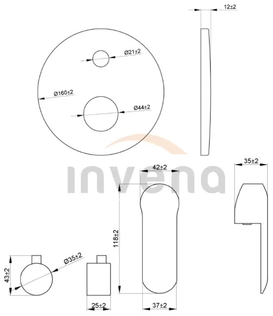 Invena Siros, podomietková 2-výstupová batéria (teleso+krytka), chrómová, INV-BP-90-CO2-A
