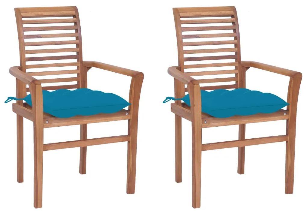 Jedálenské stoličky 2 ks svetlomodré podložky tíkový masív