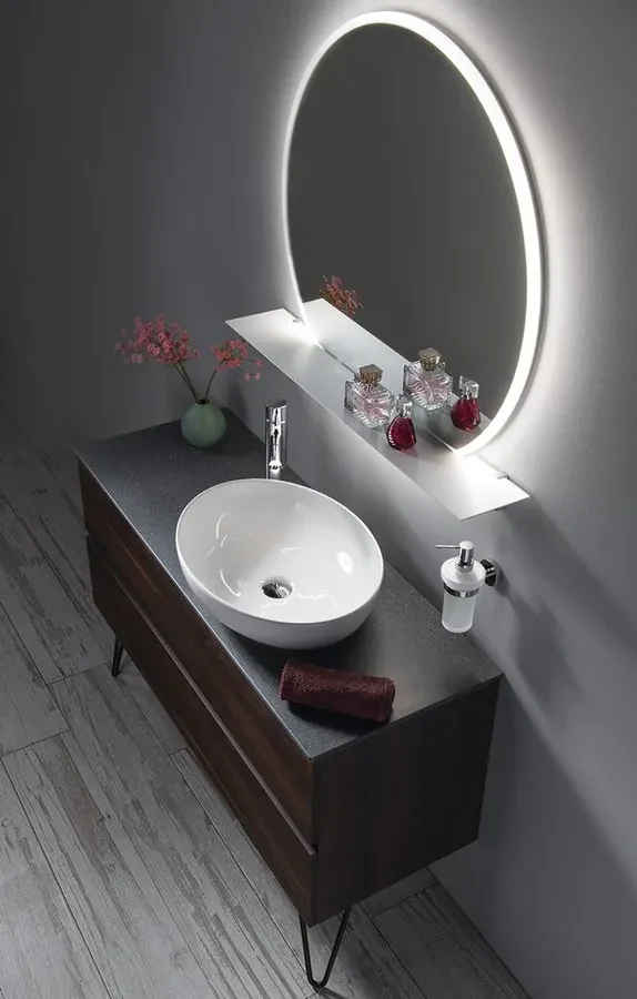 Sapho Sapho, VISO LED podsvietené guľaté zrkadlo priemer 70cm s policou, biela mat, VS070-01