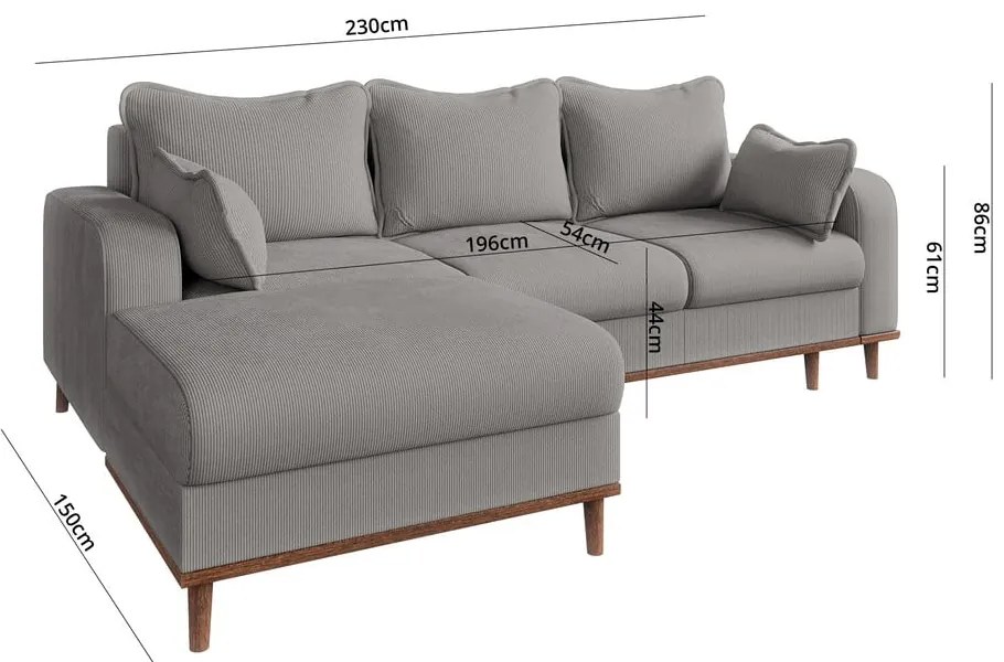 Svetlosivá menčestrová rohová pohovka (ľavý roh) Beata – Ropez