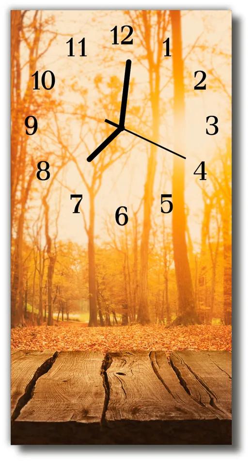 Sklenené hodiny vertikálne Hnedý lesné les 30x60 cm
