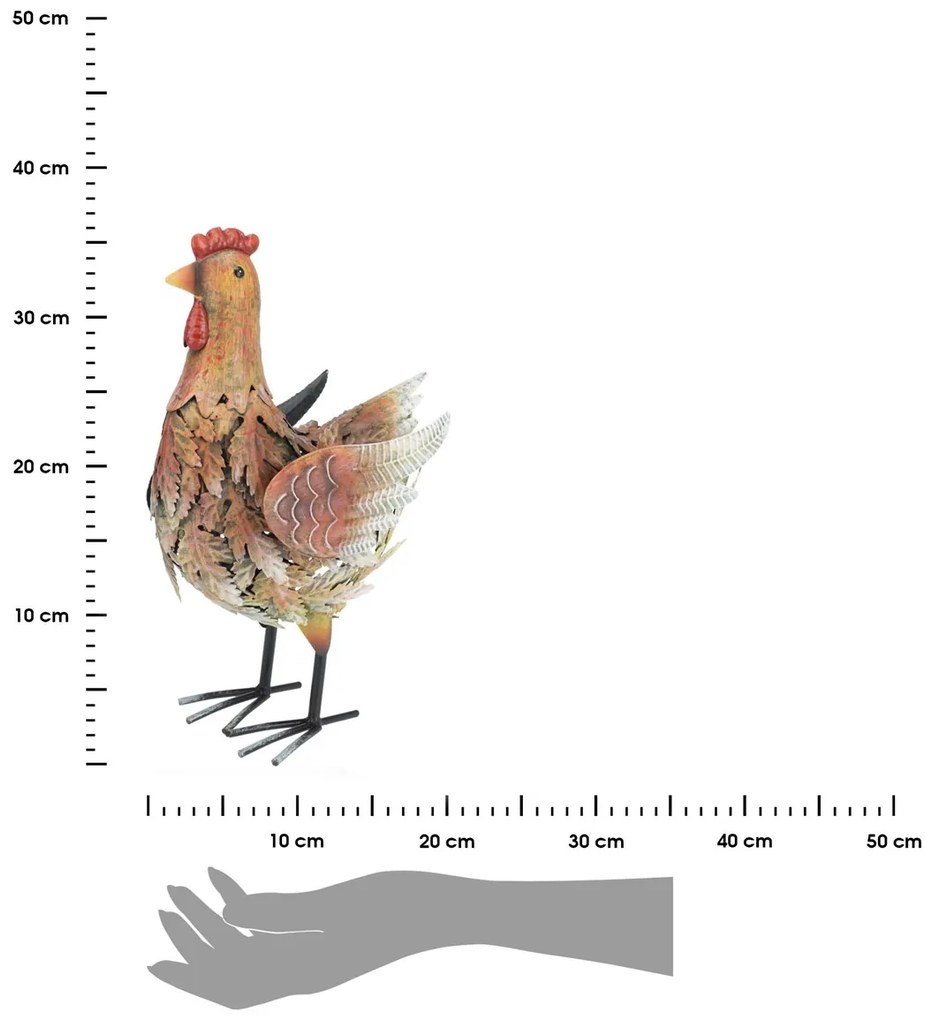 Záhradná kovová figúrka Hen, 34 cm, hnedá