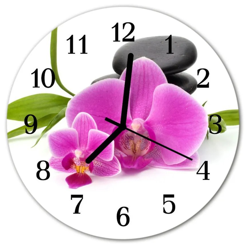 Sklenené hodiny okrúhle Orchidea fi 30 cm