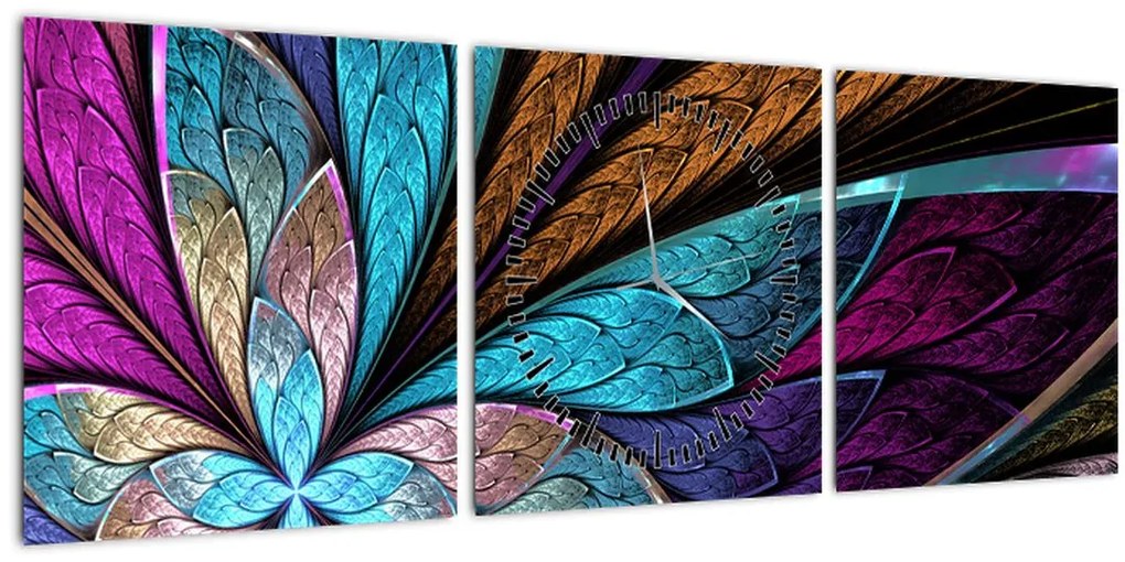 Obraz - Abstrakcia, kvetina (s hodinami) (90x30 cm)