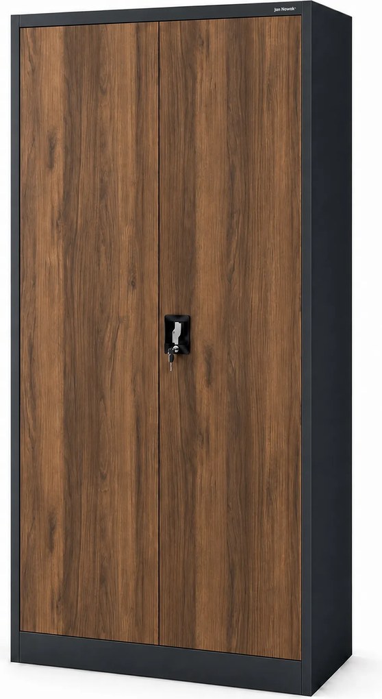 Kovová skriňa s úložným priestorom antracitová/orech, 900x1850x450 mm: TOMASZ Eco Design