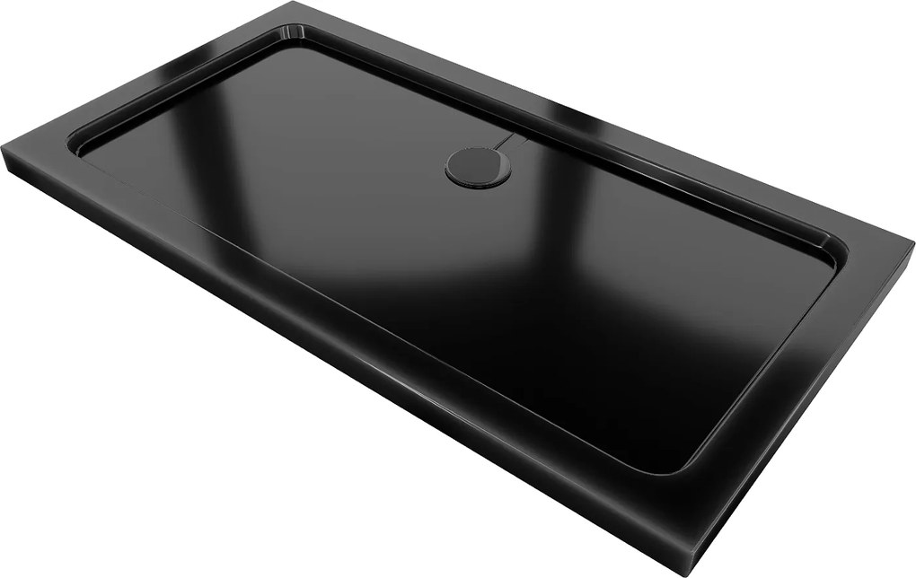 Mexen Flat, akrylátová sprchová vanička 140x70x5 cm SLIM, čierna, čierny sifón, 40707014B