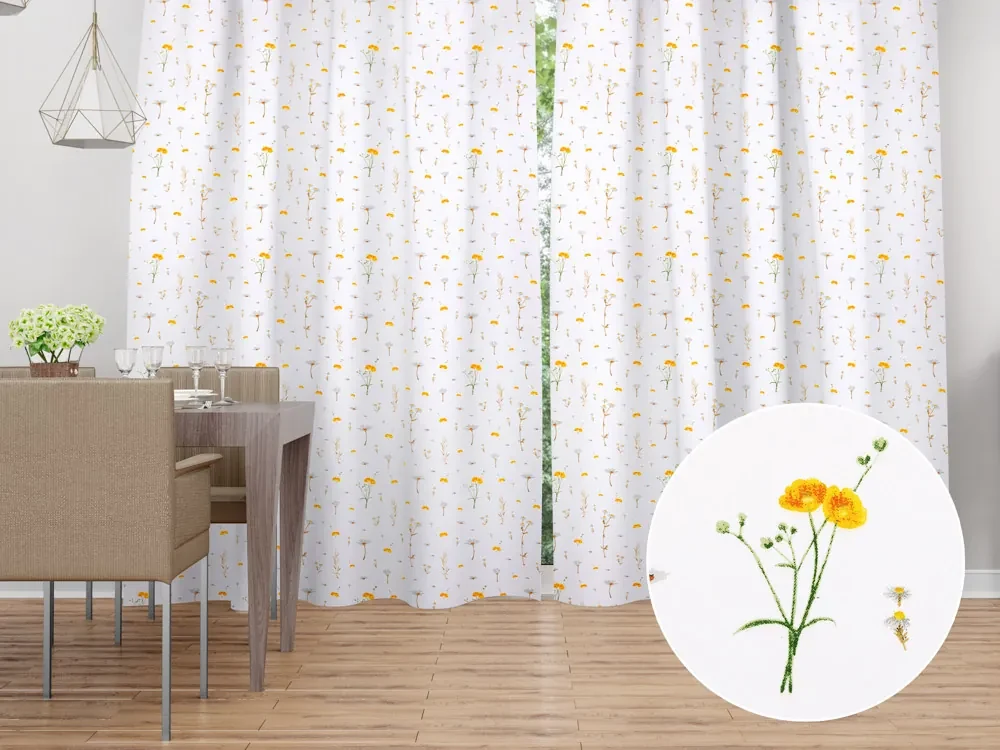 Biante Bavlnený záves Sandra SA-497 Žlté bylinky na bielom 150x190 cm