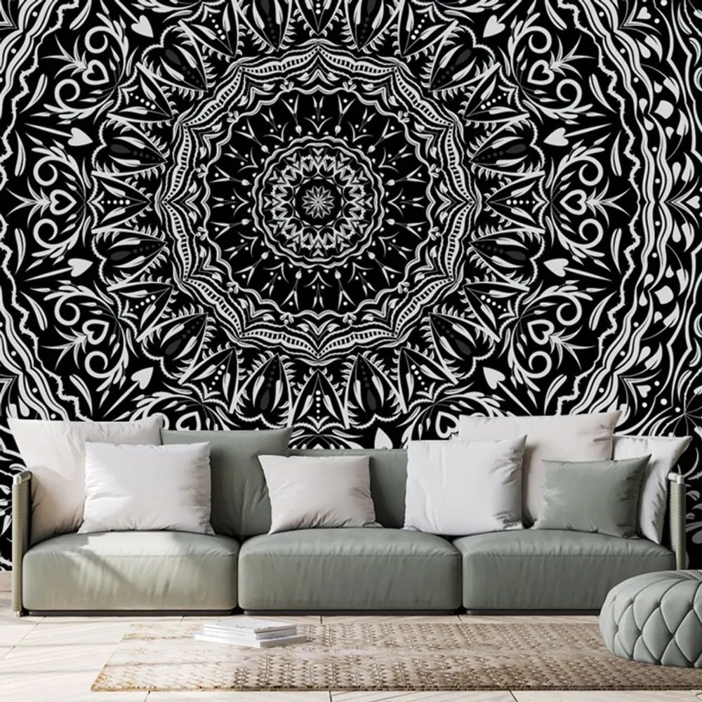 Tapeta Mandala vo vintage štýle v čiernobielom - 150x100