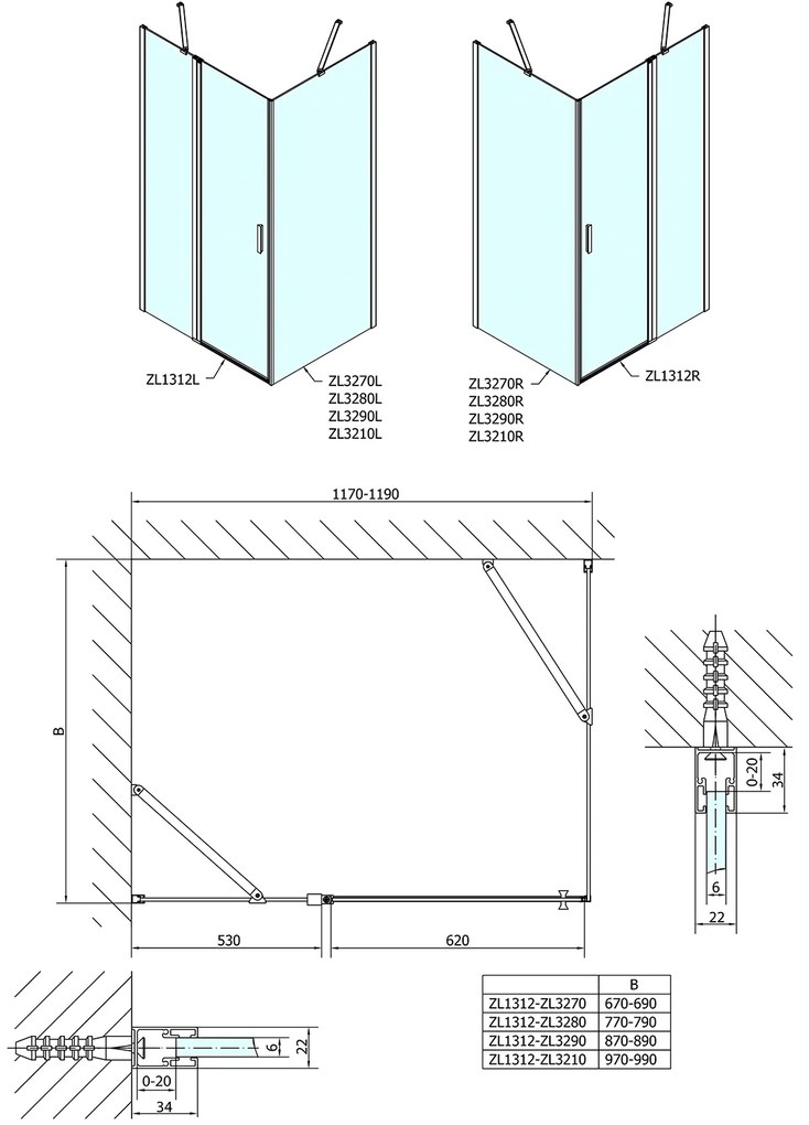 Polysan Polysan, ZOOM obdĺžniková sprchová zástena 1200x700mm L/P varianta, ZL1312ZL3270