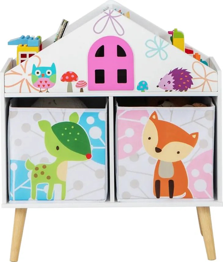 Knižnica v tvare domu s 2 úložnými boxmi