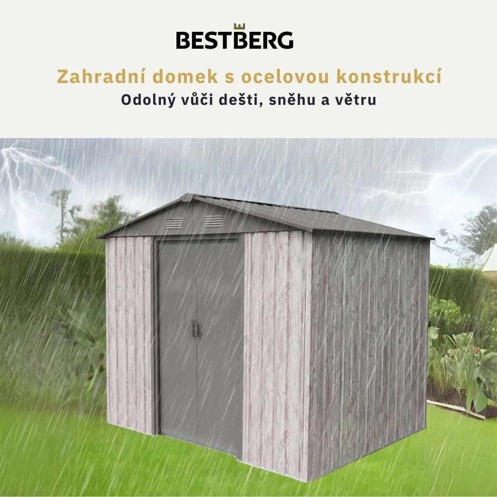 Záhradný domček BestBerg ZDB-4SD / 4,1 m² / 236 x 174 x 206 cm / dekor biele drevo / sivá