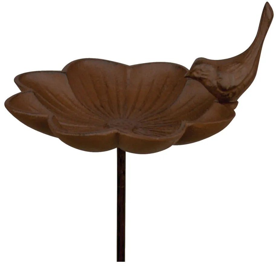 Liatinová fontánka s pitnou vodou pre vtáčiky so zápichom Esschert Design, výška 91 cm