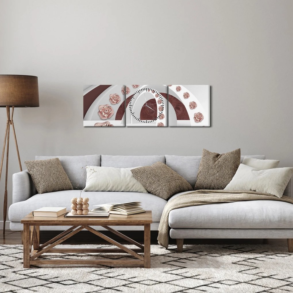 Obraz - 3D oblúky s kvetmi (s hodinami) (90x30 cm)