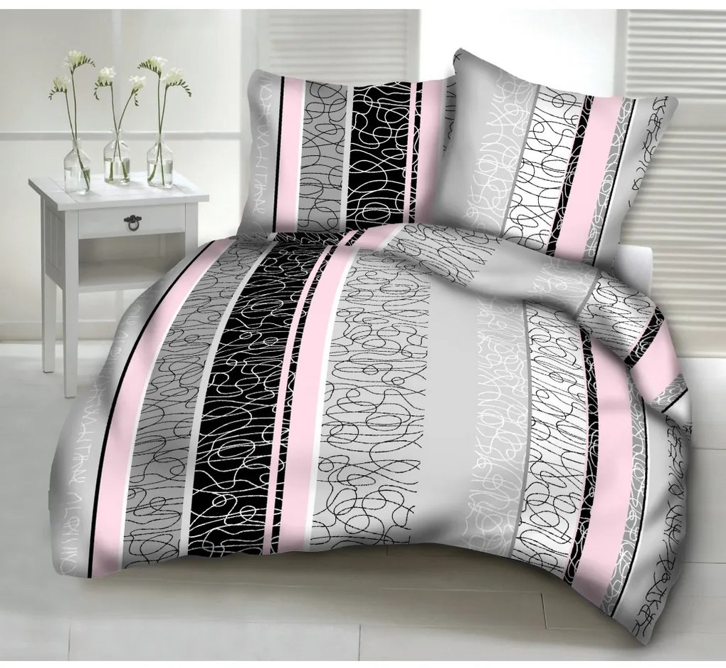 PINK-BLACK-GREY krepové obliečky DeLuxe Rozmer obliečok: 140x200 cm, Obsah balenia: Set Balenie