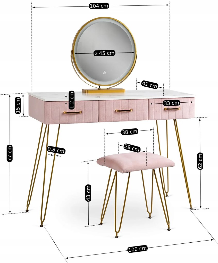 PROXIMA.store - Toaletný stolík SANDY FARBA: ružová