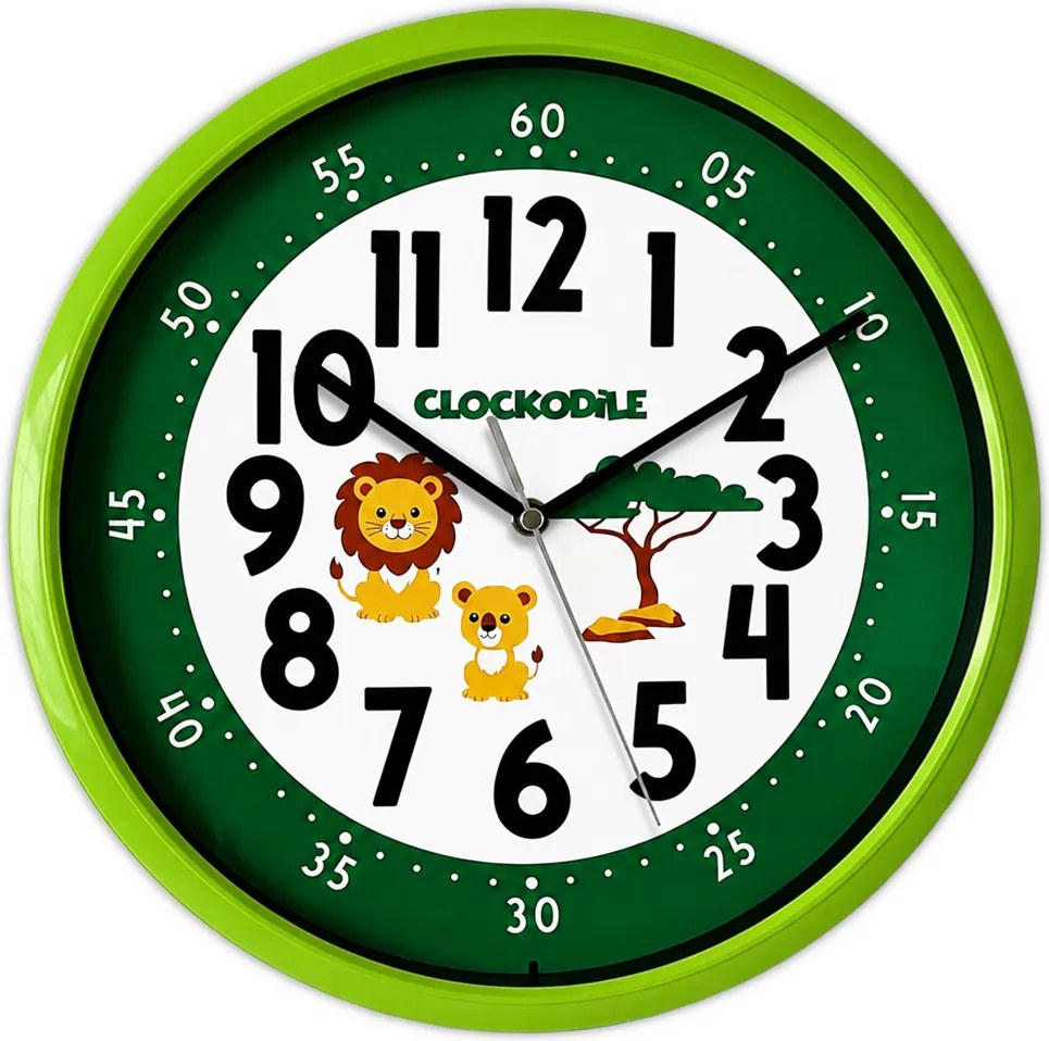 Zelené detské nástenné hodiny lev a mláďa CLOCKODILE CCS3001