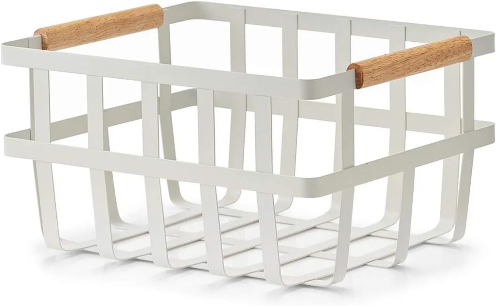 Zeller Present Kovový kôš s drevenými rúčkami, biely, zosilnený plochý drôt CORBEL, 25x32x17 cm