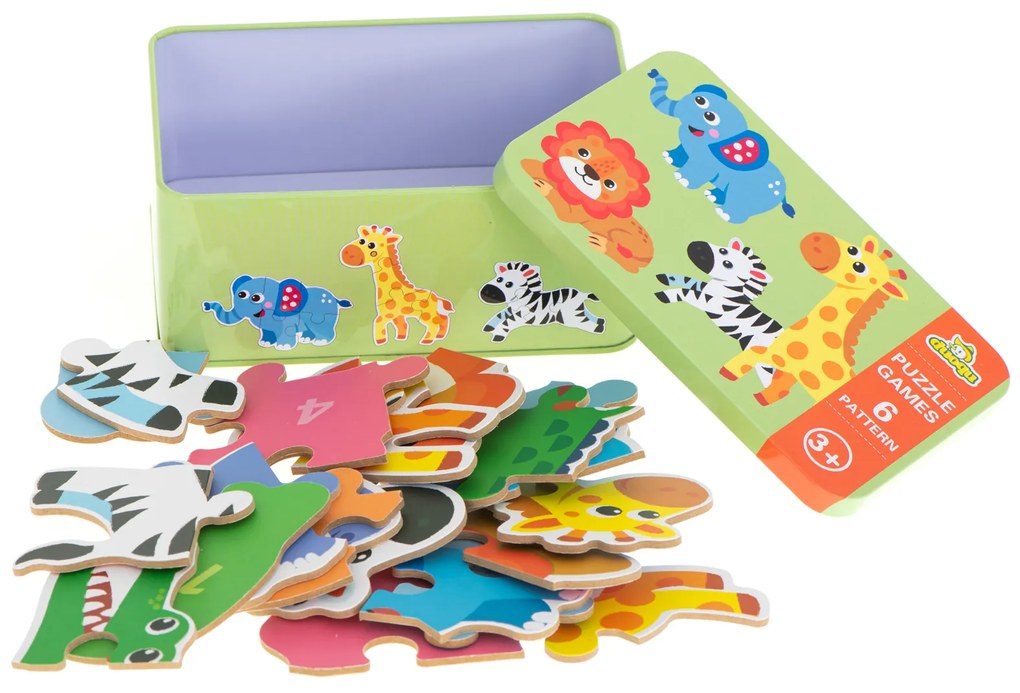 Puzzle safari zvieratká v kovovej krabice 25 prvkov