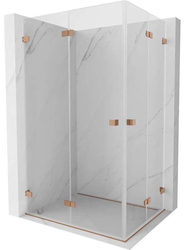 Mexen Lunar-F Duo, skladací sprchový kút 90 x 75 cm, 8mm číre sklo, profil medená matná, 836-090L-075P-65-00