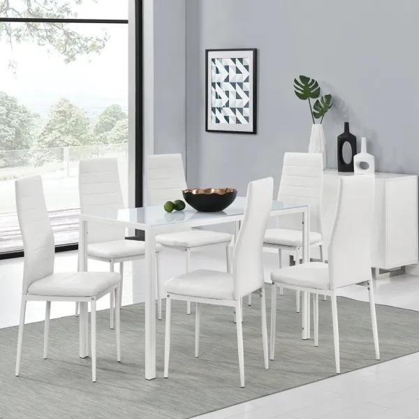 Jedálenská stolička ,,New York" sada 6 kusov a jedálenský stôl ,,Manhattan" XL v bielej farbe
