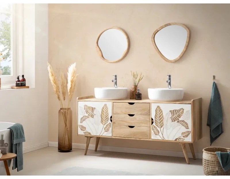 furniture-nabytek.cz - Masívna skrinka pod umývadlo Barani z mangového dreva, lakovaná, hnedá – 150×42×75 cm