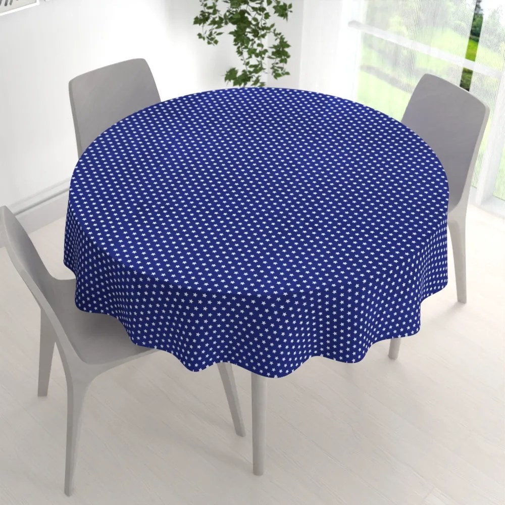 Biante Bavlnený okrúhly obrus Sandra SA-352 Biele hviezdičky na modrom Ø 120 cm