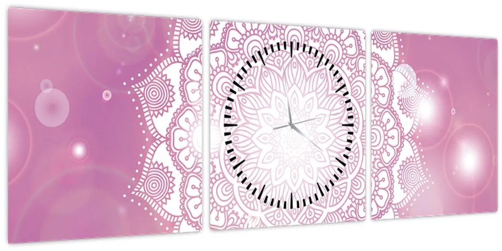 Obraz mandaly v ružovom pozadí (s hodinami) (90x30 cm)