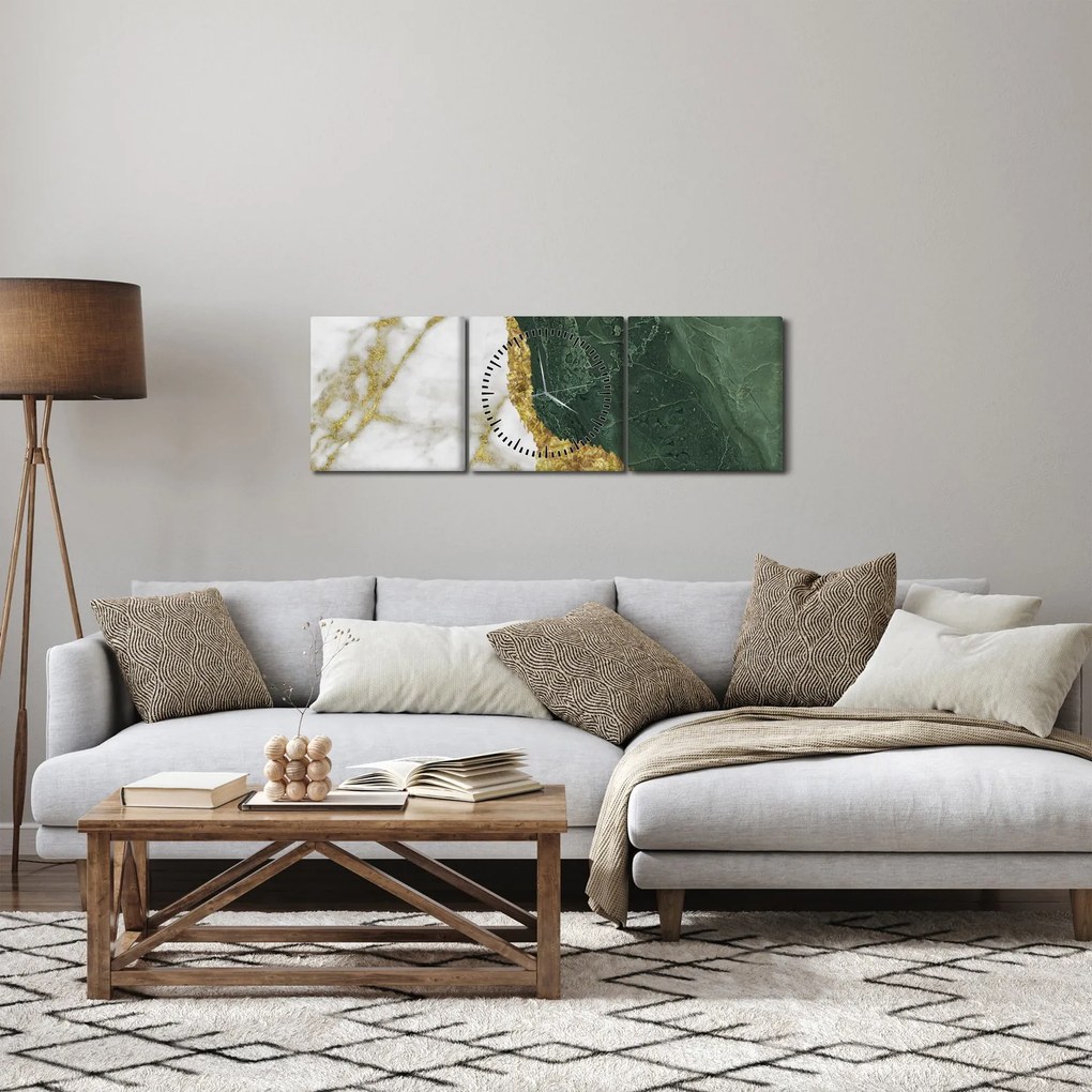 Obraz - Zelený mramor N⁰3 (s hodinami) (90x30 cm)