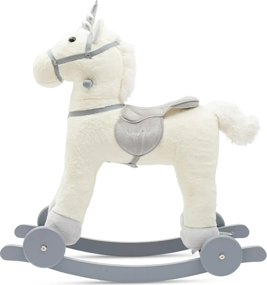 Baby Mix Hojdacia hračka s melódiou a kolieskami Unicorn biela, 64 x 35 x 60 cm