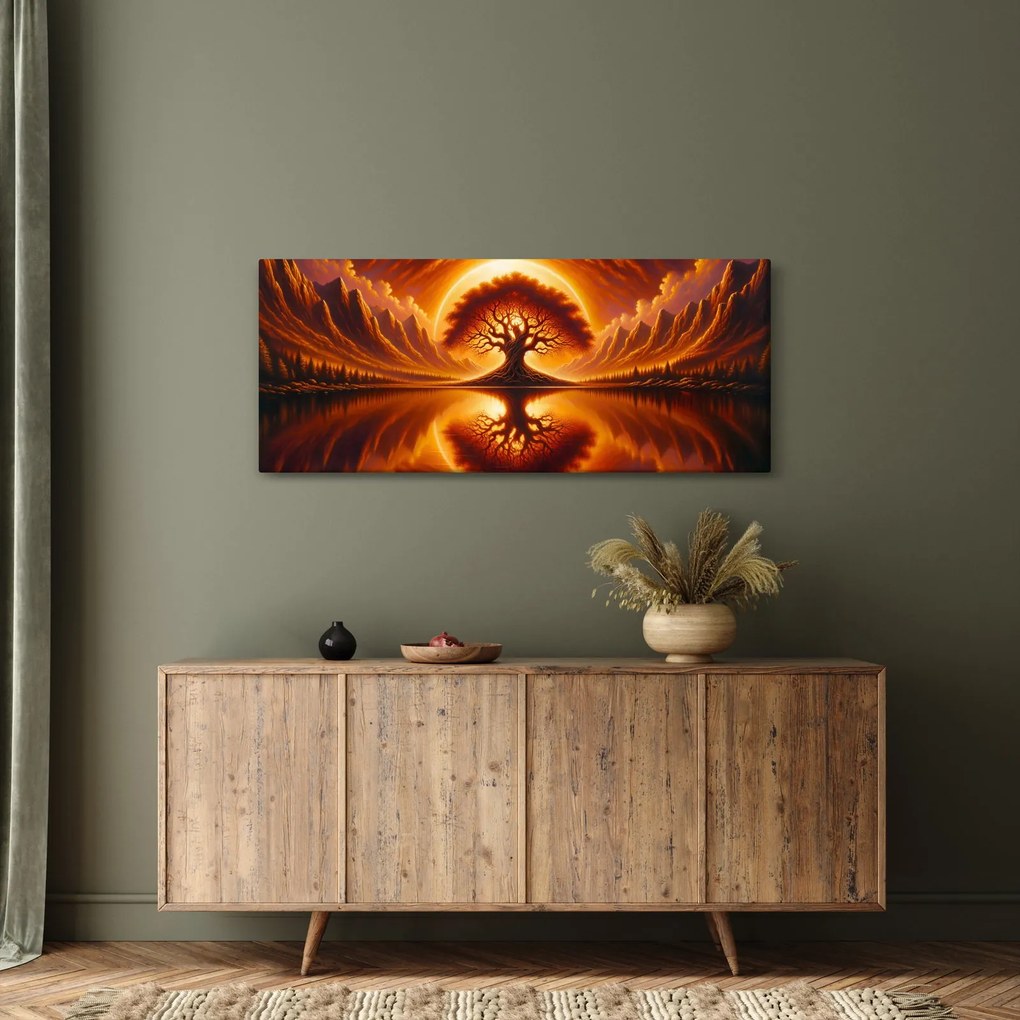 Obraz – Strom v krvavom slnku (120x50 cm)