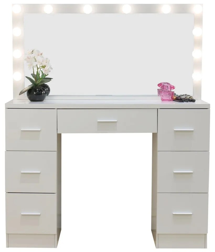 Veľký toaletný stolík biely s osvetlením 80 x 40 x 110cm