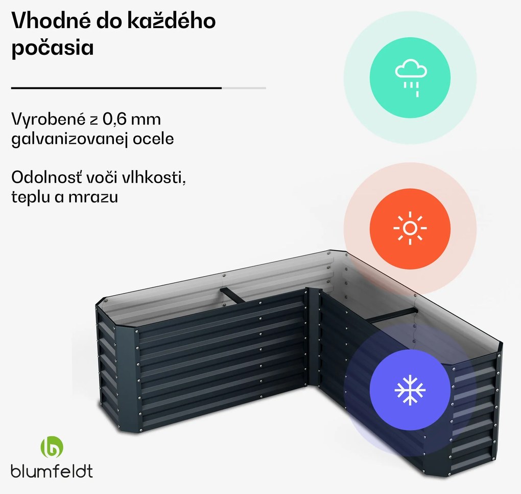 Blumfeldt High Grow vyvýšený záhon, tvar L, odolný voči poveternostným vplyvom, odolný voči korózii, robustný, 742 L