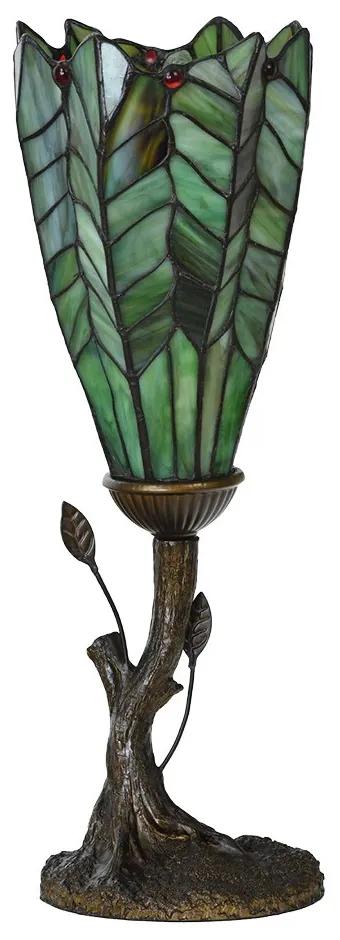 Zelená stolná lampa Tiffany v tvare kvetu - Ø 15*42 cm E14/max 1*25W