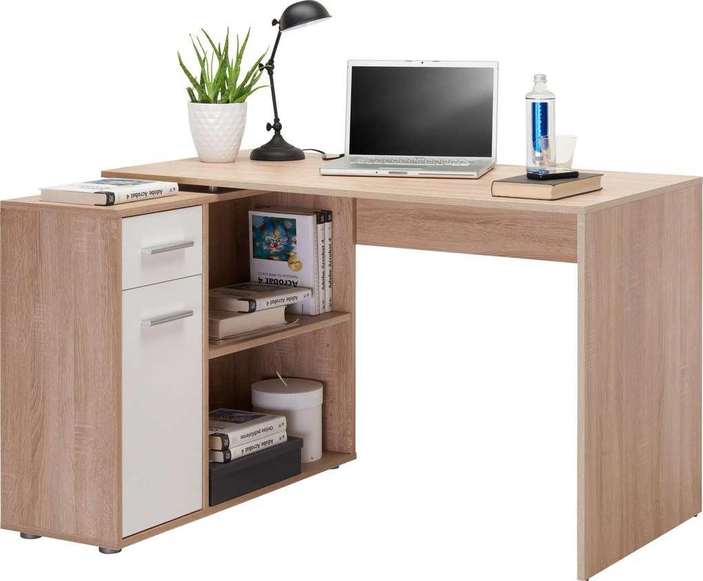 XXXLutz ROHOVÝ PÍSACÍ STÔL, biela, farba duba, 94/120/75 cm Hom`in - Kancelárske stoly - 002647001501