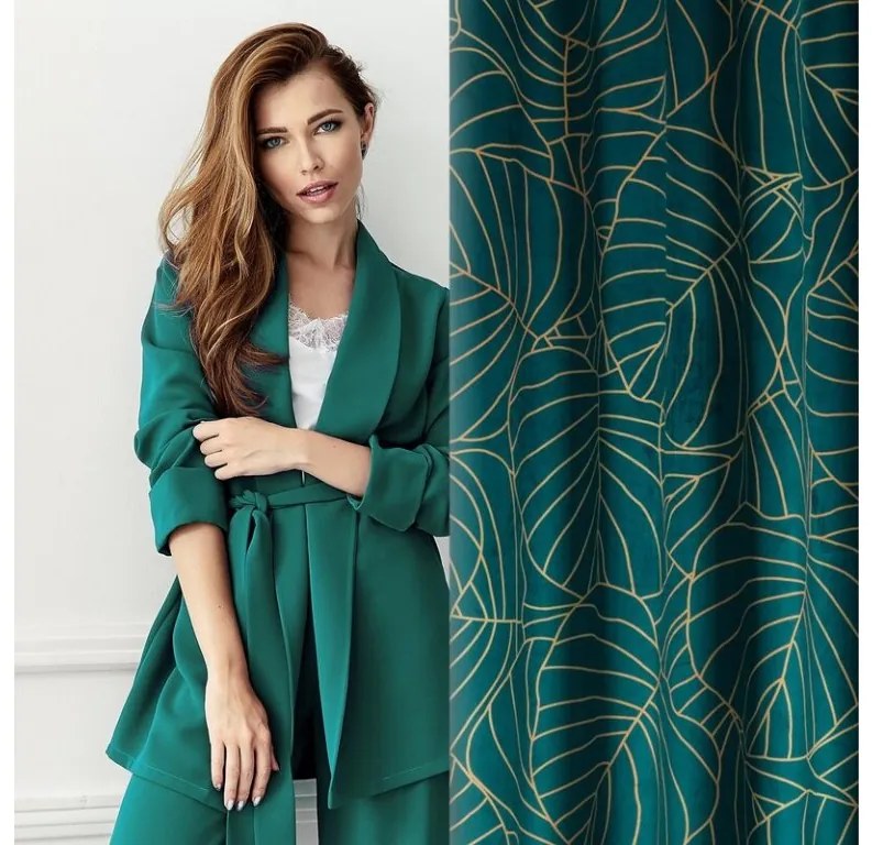 DECOREUM Potlačený zamatový záves 140 cm x 250 cm grafitová 100 % polyester Rozmer varianty: 140 cm x 250 cm, Farba varianty: Tmavo tyrkysová 104671