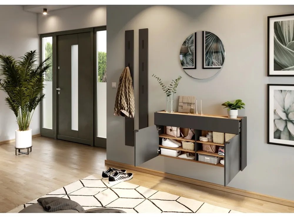 Antracitovosivá/prírodná skrinka na topánky Ameca – Germania