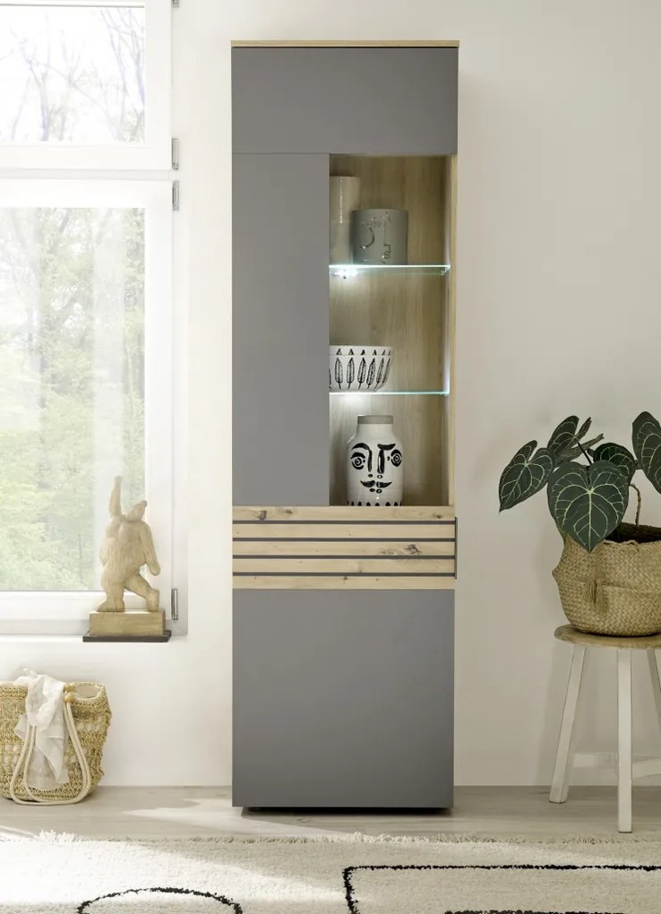 Obývacia stena Milan, dub artisan/sivá, s osvetlením